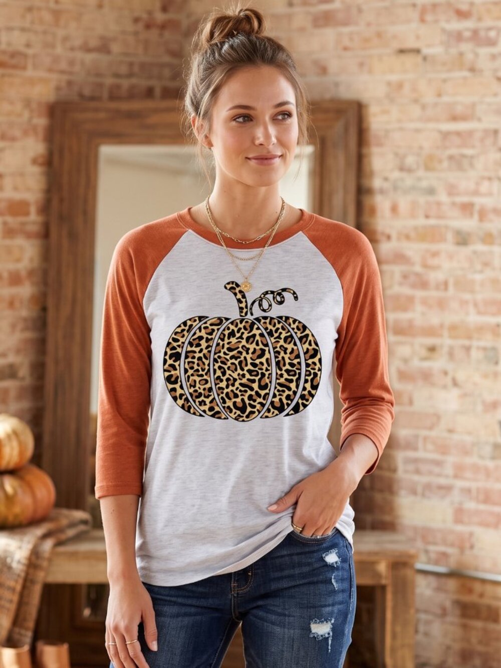 Pumpkin Animal Print Half Sleeve Top - Large - NWT